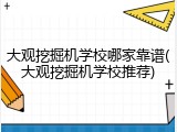 大观挖掘机学校哪家靠谱(大观挖掘机学校推荐)
