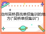 沧州吴桥县找单招集训的地方("吴桥单招集训")