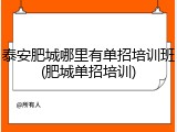 泰安肥城哪里有单招培训班(肥城单招培训)