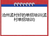 沧州孟村好的单招培训(孟村单招培训)