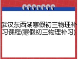 武汉东西湖寒假初三物理补习课程(寒假初三物理补习)
