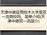 天津中德应用技术大学是双一流高校吗，简单介绍(天津中德双一流简介)