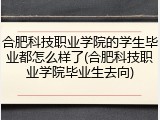 合肥科技职业学院的学生毕业都怎么样了(合肥科技职业学院毕业生去向)