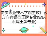 安庆职业技术学院主攻什么方向有哪些王牌专业(安庆职院王牌专业)