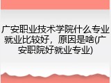 广安职业技术学院什么专业就业比较好，原因是啥(广安职院好就业专业)