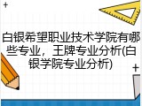 白银希望职业技术学院有哪些专业，王牌专业分析(白银学院专业分析)