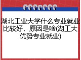 湖北工业大学什么专业就业比较好，原因是啥(湖工大优势专业就业)