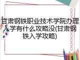甘肃钢铁职业技术学院办理入学有什么攻略没(甘肃钢铁入学攻略)
