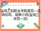 宝鸡三和职业学院是双一流高校吗，简单介绍(宝鸡三非双一流)