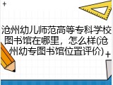 沧州幼儿师范高等专科学校图书馆在哪里，怎么样(沧州幼专图书馆位置评价)