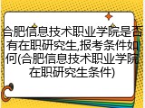 合肥信息技术职业学院是否有在职研究生,报考条件如何(合肥信息技术职业学院在职研究生条件)