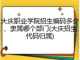 大庆职业学院招生编码多少，隶属哪个部门(大庆招生代码归属)