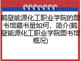 鹤壁能源化工职业学院的图书馆藏书量如何，简介(鹤壁能源化工职业学院图书馆概况)