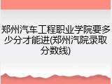 郑州汽车工程职业学院要多少分才能进(郑州汽院录取分数线)