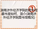 湖南涉外经济学院的图书馆藏书量如何，简介(湖南涉外经济学院图书馆概况)