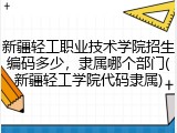 新疆轻工职业技术学院招生编码多少，隶属哪个部门(新疆轻工学院代码隶属)