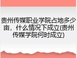 贵州传媒职业学院占地多少亩，什么情况下成立(贵州传媒学院何时成立)