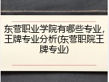 东营职业学院有哪些专业，王牌专业分析(东营职院王牌专业)