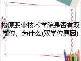 松原职业技术学院是否有双学位，为什么(双学位原因)
