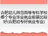 合肥幼儿师范高等专科学校哪个专业毕业就业前景比较好(合肥幼专好就业专业)