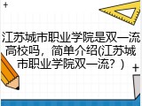 江苏城市职业学院是双一流高校吗，简单介绍(江苏城市职业学院双一流？)