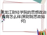 黑龙江财经学院的思想政治教育怎么样(黑财院思政如何)