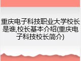 重庆电子科技职业大学校长是谁,校长基本介绍(重庆电子科技校长简介)