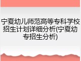宁夏幼儿师范高等专科学校招生计划详细分析(宁夏幼专招生分析)
