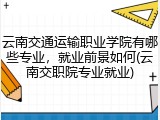 云南交通运输职业学院有哪些专业，就业前景如何(云南交职院专业就业)