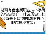 湖南有色金属职业技术学院的校史简介，什么历史与社会背景下建校的(湖南有色职院建校背景)