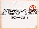 山东职业学院是双一流高校吗，简单介绍(山东职业学院双一流？)