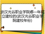武汉光谷职业学院哪一年成立建校的(武汉光谷职业学院建校年份)