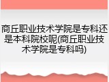 商丘职业技术学院是专科还是本科院校呢(商丘职业技术学院是专科吗)