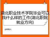 湖北职业技术学院毕业可以找什么样的工作(湖北职院就业方向)
