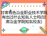 甘肃有色冶金职业技术学院有出过什么知名人士吗(甘肃冶金学院知名校友)