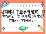 湖南都市职业学院是双一流高校吗，简单介绍(湖南都市职业学院简介)