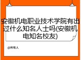 安徽机电职业技术学院有出过什么知名人士吗(安徽机电知名校友)