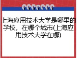 上海应用技术大学是哪里的学校，在哪个城市(上海应用技术大学在哪)