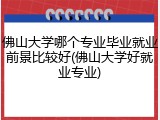 佛山大学哪个专业毕业就业前景比较好(佛山大学好就业专业)