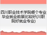 四川职业技术学院哪个专业毕业就业前景比较好(川职院好就业专业)