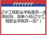 辽宁工程职业学院是双一流高校吗，简单介绍(辽宁工程职业学院双一流？)