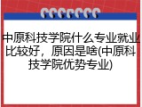 中原科技学院什么专业就业比较好，原因是啥(中原科技学院优势专业)