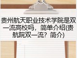 贵州航天职业技术学院是双一流高校吗，简单介绍(贵航院双一流？简介)