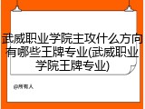 武威职业学院主攻什么方向有哪些王牌专业(武威职业学院王牌专业)