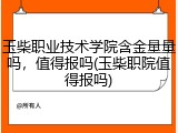 玉柴职业技术学院含金量量吗，值得报吗(玉柴职院值得报吗)