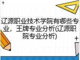 辽源职业技术学院有哪些专业，王牌专业分析(辽源职院专业分析)
