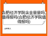 合肥经济学院含金量量吗，值得报吗(合肥经济学院值得报吗)