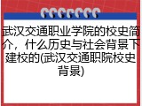 武汉交通职业学院的校史简介，什么历史与社会背景下建校的(武汉交通职院校史背景)