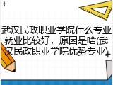 武汉民政职业学院什么专业就业比较好，原因是啥(武汉民政职业学院优势专业)