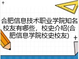 合肥信息技术职业学院知名校友有哪些，校史介绍(合肥信息学院校史校友)